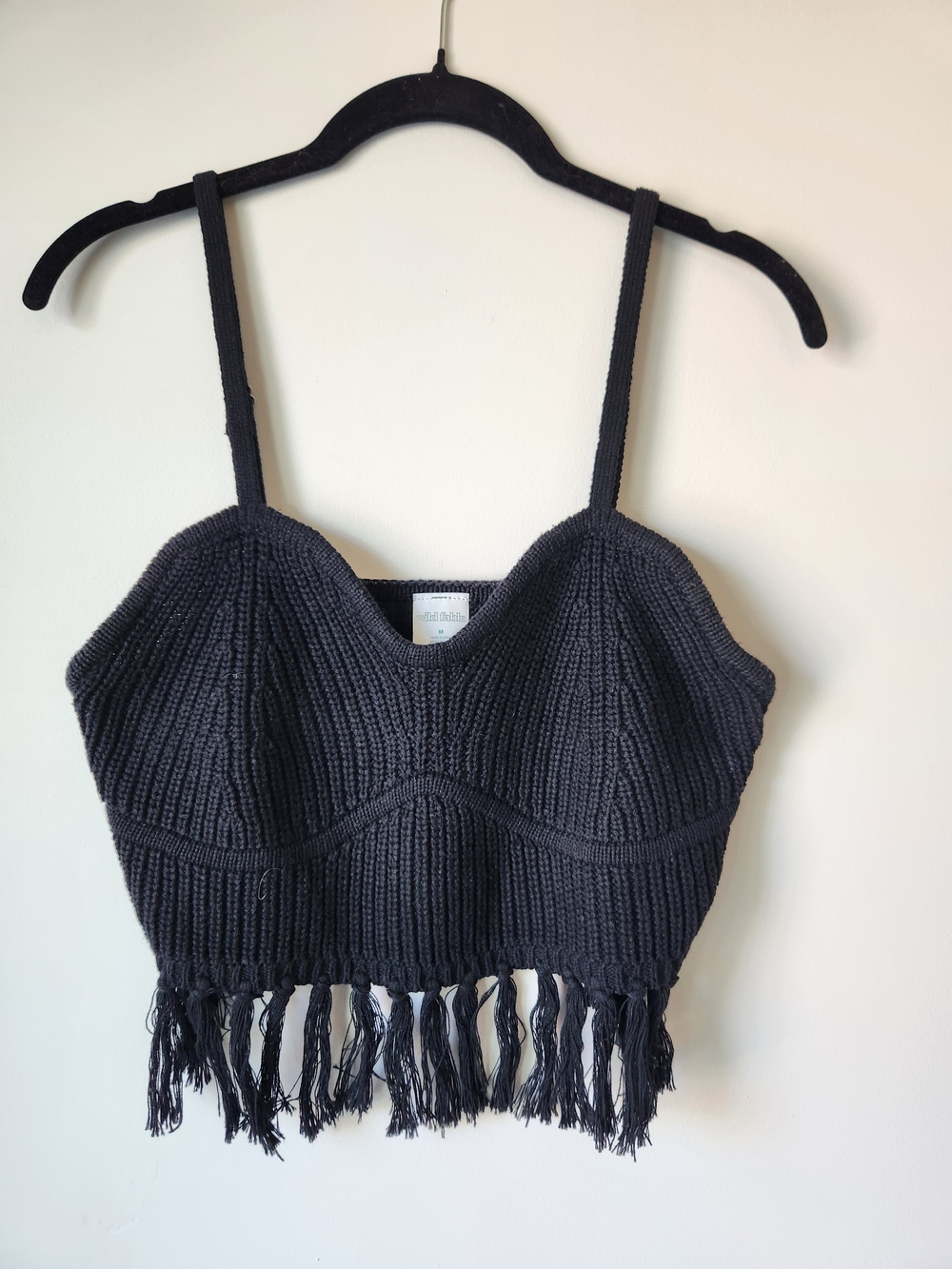 wild fable - Black Crochet Fringe Crop Top - M